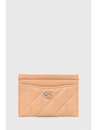 Кожен калъф за карти Coach Essential Card Case в бежово