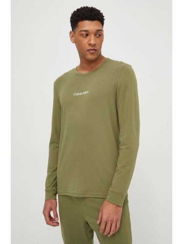 Домашна блуза с дълги ръкави Calvin Klein Underwear в зелено с принт 000NM2171E