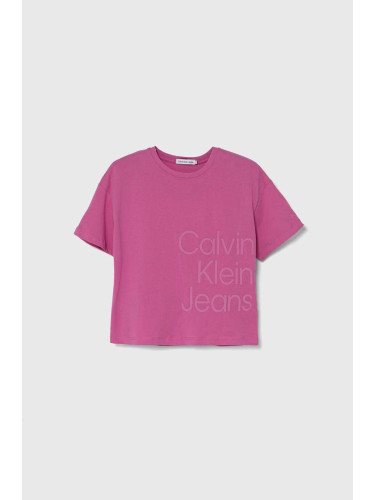 Детска памучна тениска Calvin Klein Jeans в розово