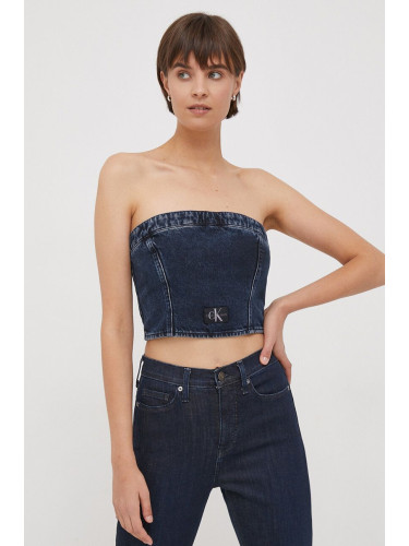 Дънков топ Calvin Klein Jeans в тъмносиньо J20J222870
