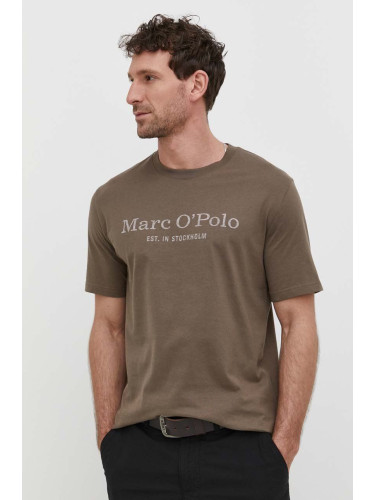 Памучна тениска Marc O'Polo в кафяво с принт 423201251052