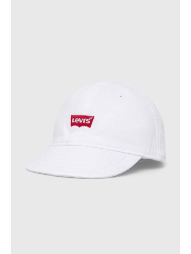 Детска памучна шапка с козирка Levi's LAN LEVI'S BATWING SOFT CAP в бяло с апликация