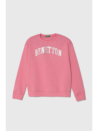 Детски памучен суичър United Colors of Benetton в розово с принт