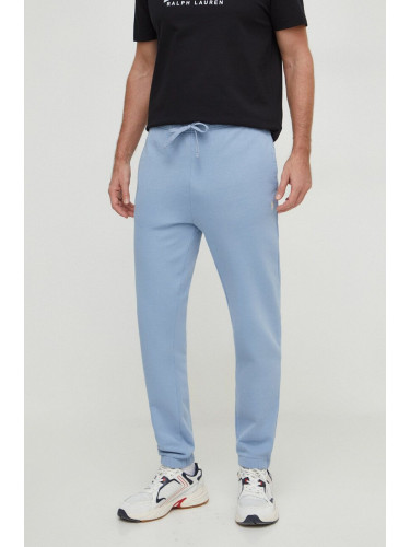 Памучен спортен панталон Polo Ralph Lauren в синьо с изчистен дизайн 710916699