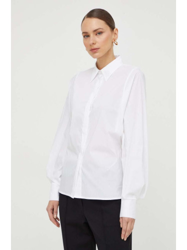 Риза Liviana Conti дамска в бяло със стандартна кройка с класическа яка F4SK69