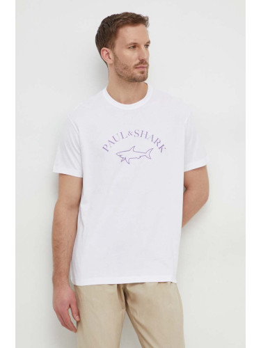 Памучна тениска Paul&Shark в бяло с принт 24411057