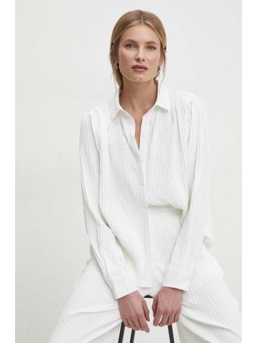 Риза Answear Lab дамска в бяло със стандартна кройка с класическа яка