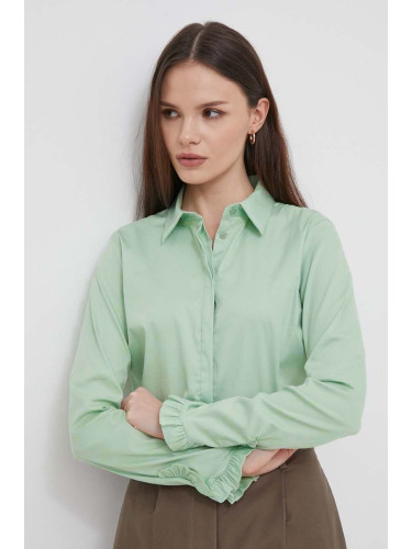Риза Mos Mosh дамска в зелено със стандартна кройка с класическа яка