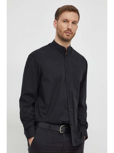 Риза Calvin Klein мъжка в черно със свободна кройка с права яка K10K111736