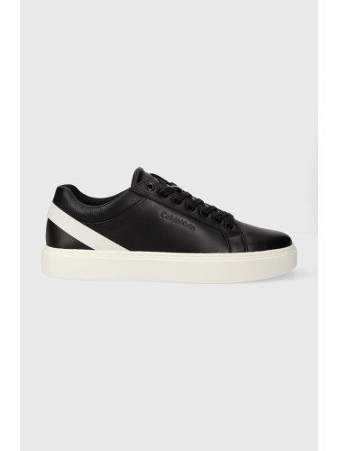 Кожени маратонки Calvin Klein LOW TOP LACE UP ARCHIVE STRIPE в черно HM0HM01292