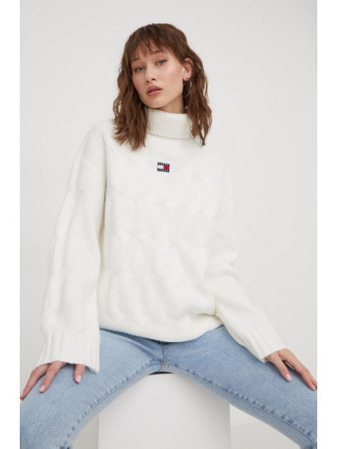 Пуловер Tommy Jeans дамски в бяло с поло DW0DW17494