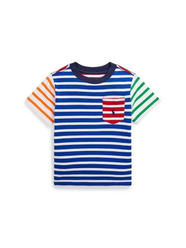 Детска памучна тениска Polo Ralph Lauren в синьо с десен