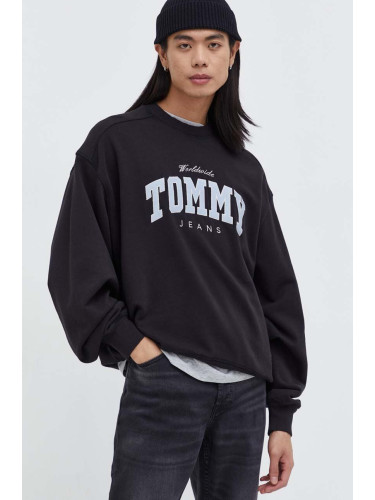 Памучен суичър Tommy Jeans в черно с принт DM0DM18386