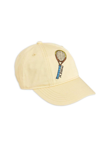 Детска памучна шапка с козирка Mini Rodini  Tennis в жълто с апликация 0