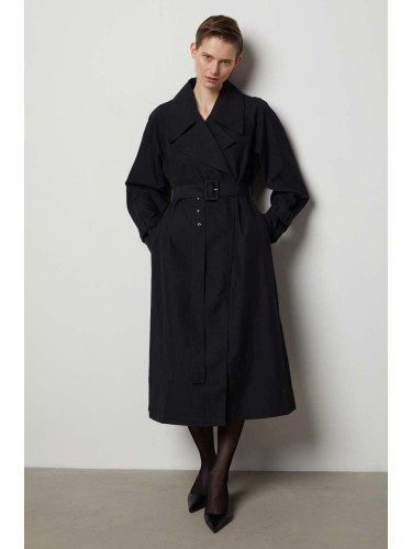 Памучно палто Answear Lab в черно преходен модел без закопчаване