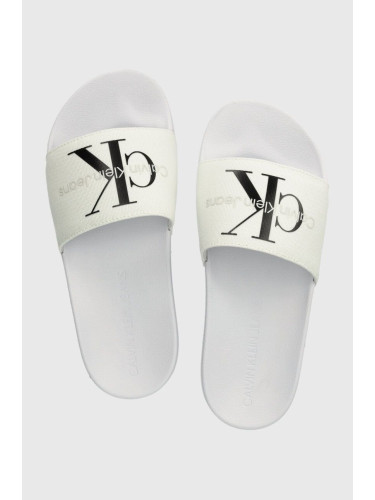 Чехли Calvin Klein Jeans SLIDE MONOGRAM CO в бяло YW0YW00103