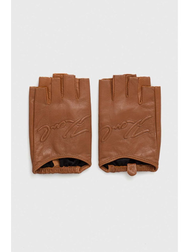 Кожени ръкавици без пръсти Karl Lagerfeld в кафяво