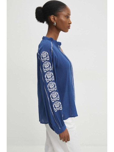 Памучна риза Answear Lab дамска в синьо със стандартна кройка с права яка