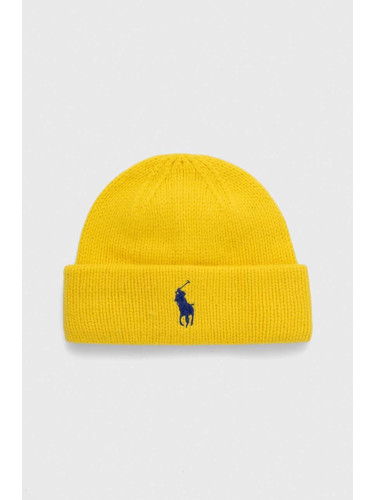 Вълнена шапка Polo Ralph Lauren в жълто от плътен трикотаж вълна 455931421