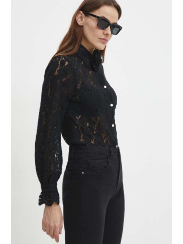 Риза Answear Lab дамска в черно със стандартна кройка с класическа яка