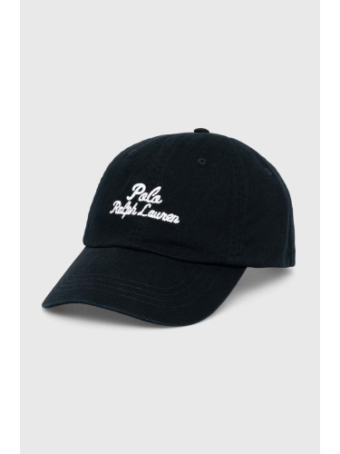 Памучна шапка с козирка Polo Ralph Lauren в черно с принт 710936498