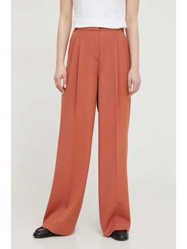 Панталон с вълна Calvin Klein в кафяво с широка каройка, висока талия K20K206335