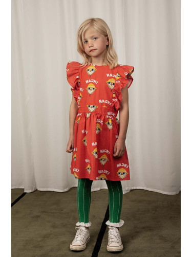 Детска памучна рокля Mini Rodini  Hike в червено къса разкроена 0