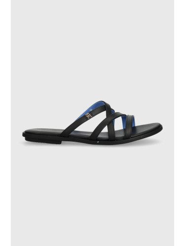 Кожени чехли Tommy Hilfiger TH STRAP FLAT SANDAL в черно FW0FW08067