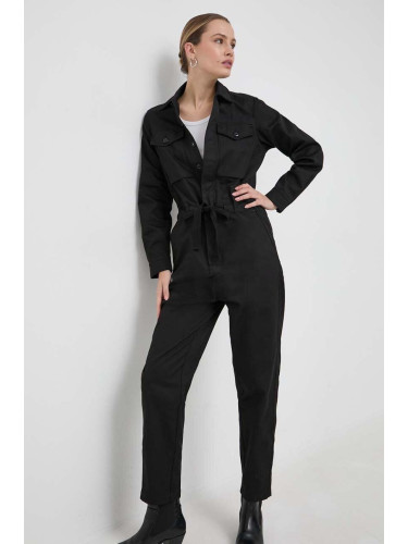 Памучен гащеризон G-Star в черно от памук с яка