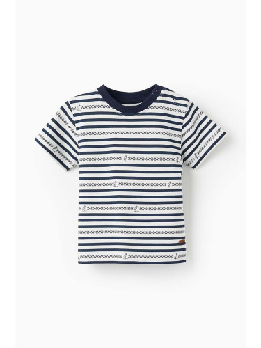Бебешка памучна тениска zippy в синьо с десен