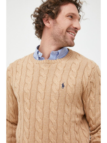 Памучен пуловер Polo Ralph Lauren мъжки в бежово от лека материя 710775885014