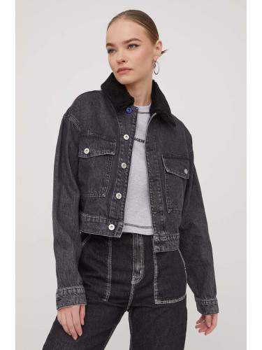 Дънково яке Karl Lagerfeld Jeans в сиво преходен модел с уголемена кройка