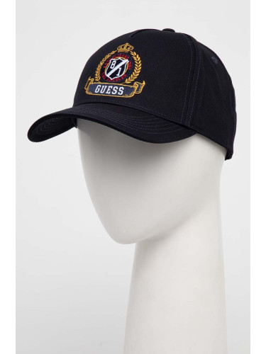Памучна шапка с козирка Guess в тъмносиньо с апликация M4RZ09 WF8V0