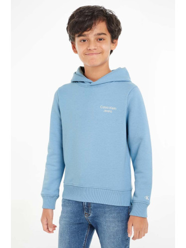 Детски суичър Calvin Klein Jeans в синьо с качулка с принт