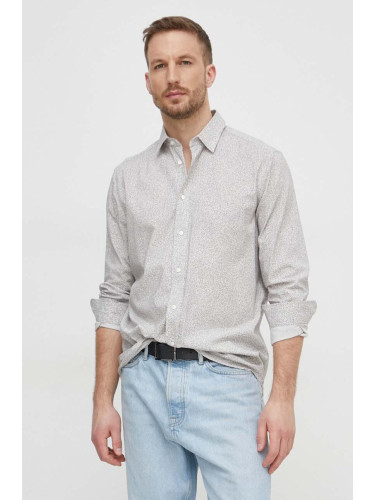 Риза Sisley мъжка в сиво със стандартна кройка с класическа яка