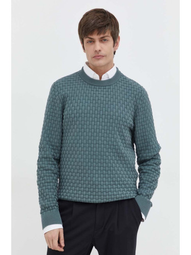Памучен пуловер HUGO в зелено 50504395