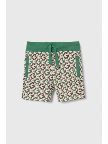 Детски памучен къс панталон Guess в зелено с регулируема талия