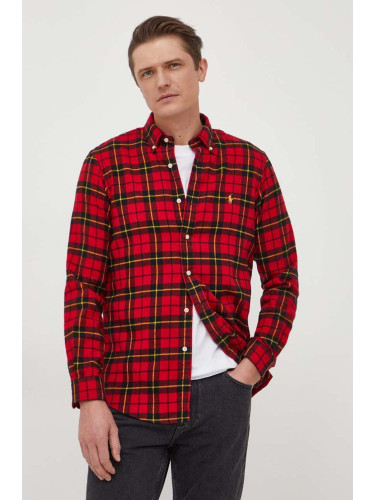 Памучна риза Polo Ralph Lauren мъжка в червено със стандартна кройка с яка копче 710926921