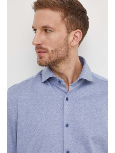 Памучна риза BOSS мъжка в синьо със стандартна кройка с класическа яка 50508922