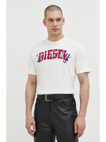 Памучна тениска Diesel T-JUST-N10 в бежово с принт A12441.0GRAI