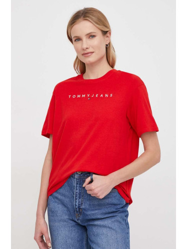 Памучна тениска Tommy Jeans в червено DW0DW17836