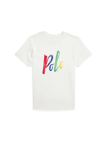 Детска памучна тениска Polo Ralph Lauren в бяло с принт