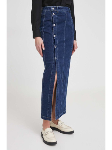 Дънкова пола Pepe Jeans MIDI SKIRT UHW SCULPT в тъмносиньо дълга със стандартна кройка