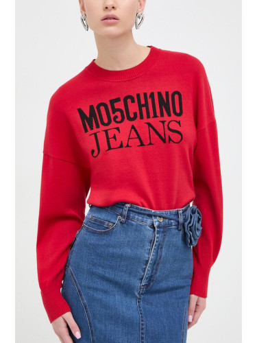 Памучен пуловер Moschino Jeans в червено от лека материя