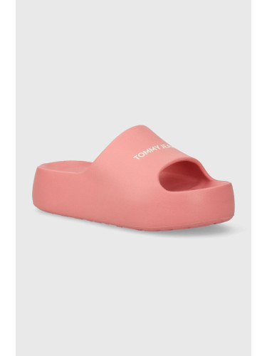 Чехли Tommy Jeans TJW CHUNKY FLATFORM SLIDE в розово с платформа EN0EN02454