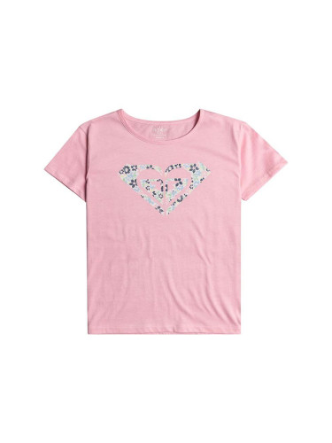 Детска памучна тениска Roxy DAY AND NIGHT в розово