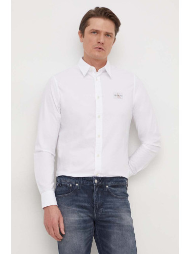 Памучна риза Calvin Klein Jeans мъжка в бяло със стандартна кройка с класическа яка J30J325027