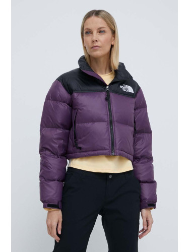 Пухено яке The North Face NUPTSE SHORT JACKET в лилаво зимен модел