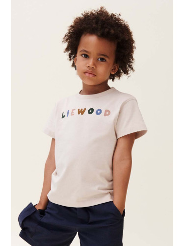 Детска памучна тениска Liewood Sixten Placement Shortsleeve T-shirt в бежово с изчистен дизайн