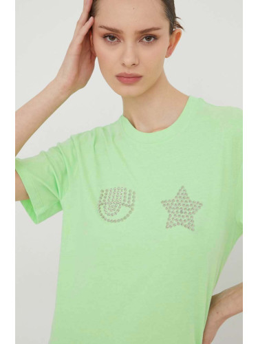 Памучна тениска Chiara Ferragni EYE STAR в зелено 76CBHG01